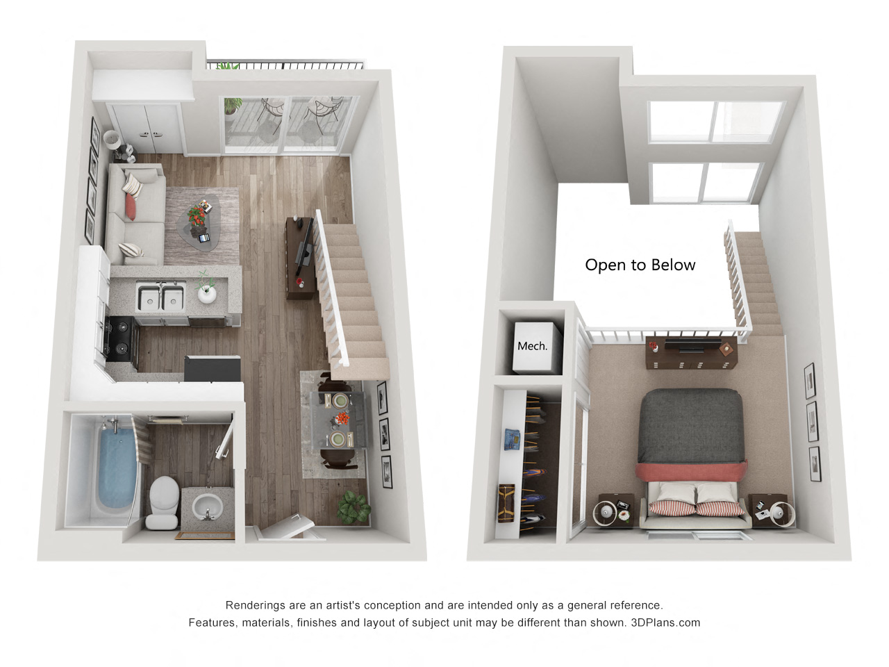 Floor plan for studio, 1 bath, 542 sqft